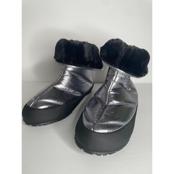 Anthropologie P448 LabyHi Puffer Boots Quilted Ankle Leather Silver 6 6.5 - Picture 4 of 9